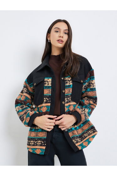 Women Boho Print Button Front Jacket