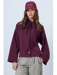 Women's Plum Scarf Detailed Buttoned Jacket - 3