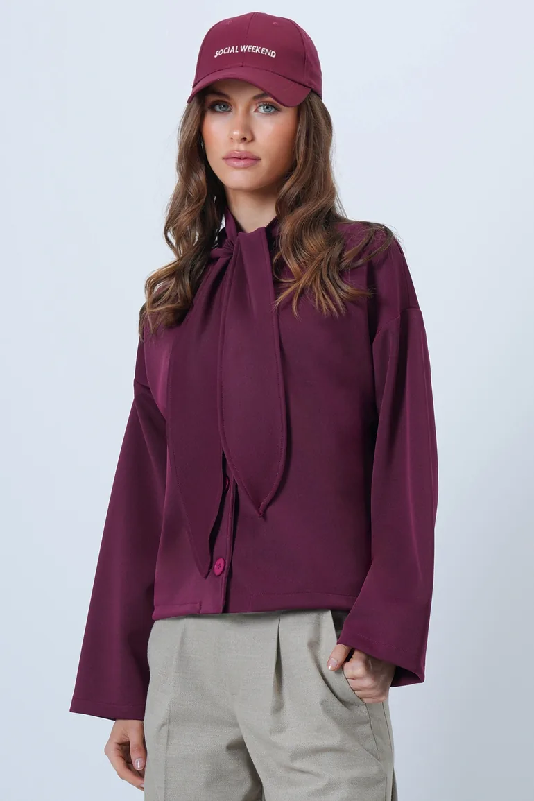 Women's Plum Scarf Detailed Buttoned Jacket