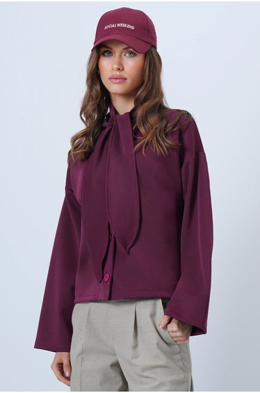 Women's Plum Scarf Detailed Buttoned Jacket