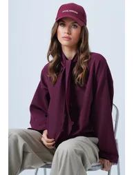 Women's Plum Scarf Detailed Buttoned Jacket - 4