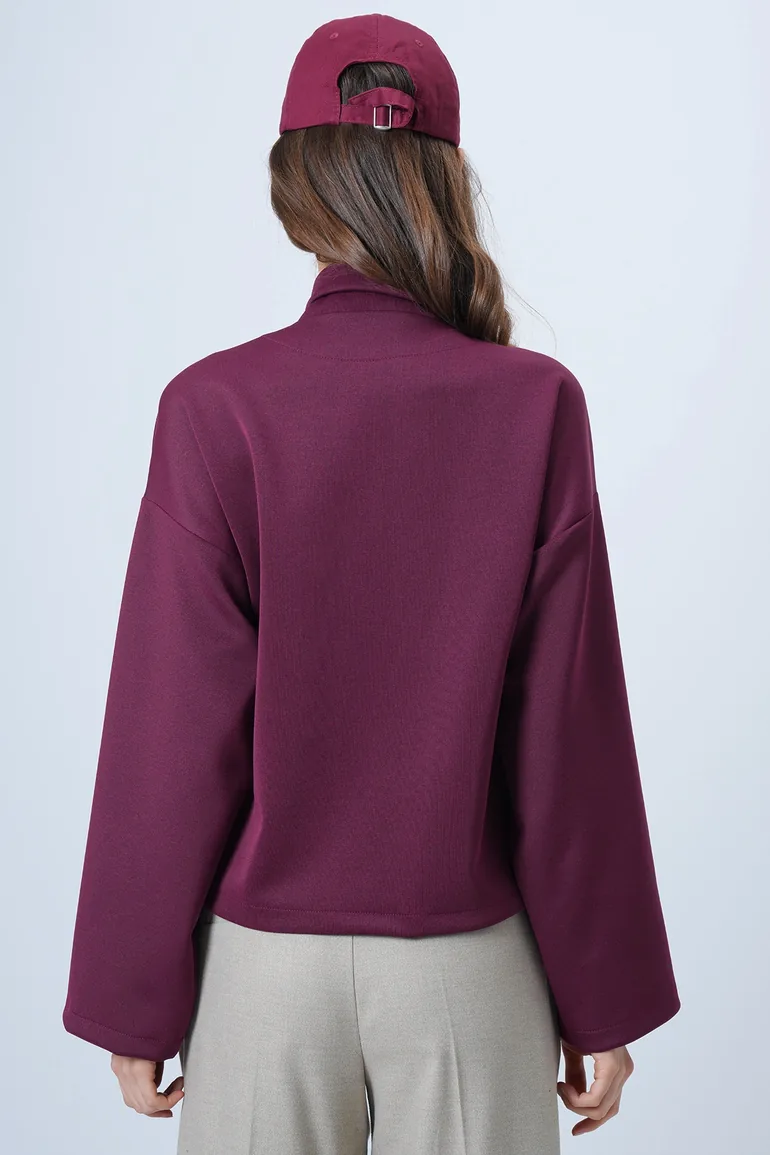 Women's Plum Scarf Detailed Buttoned Jacket - 7