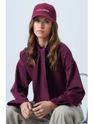 Women's Plum Scarf Detailed Buttoned Jacket - 1