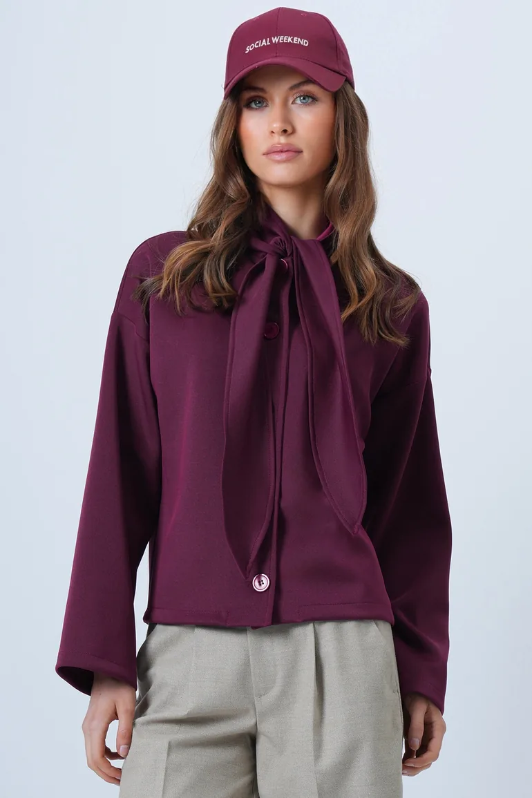 Women's Plum Scarf Detailed Buttoned Jacket - 5