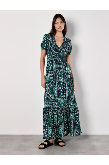 Scarf Print Smocked Maxi Dress