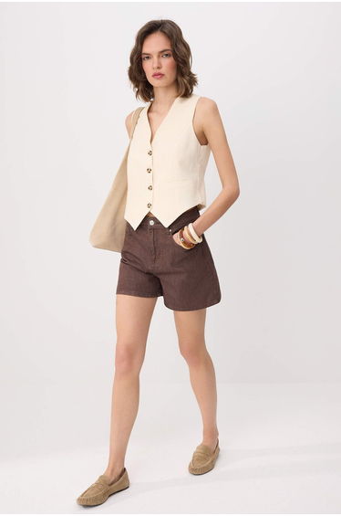 Brown Vintage Wash High Waist City Boy Denim Shorts