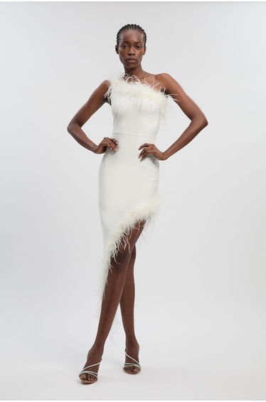 Petite Feather Figure Form Bandage Knit Maxi Dress