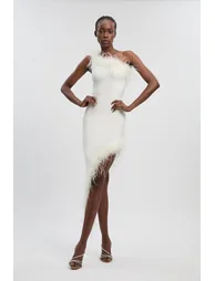 Petite Feather Figure Form Bandage Knit Maxi Dress