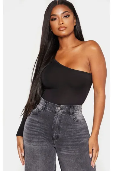 Shape Black Jersey One Shoulder Bodysuit