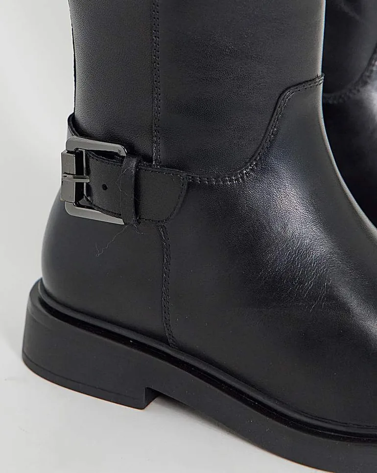 Leather Knee High Flat Boot Wide C - 1