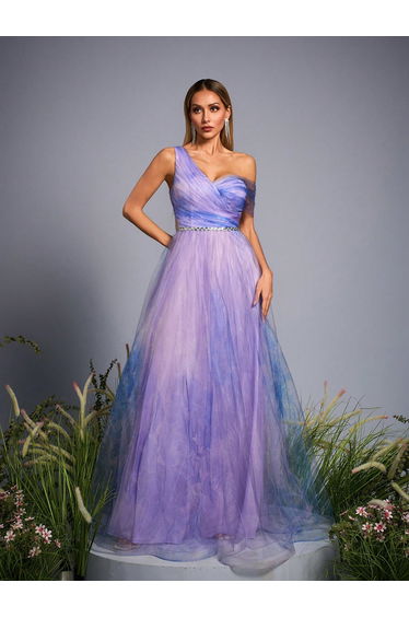 Leely Asymmetrical Neck Sleeveless Prom Dress