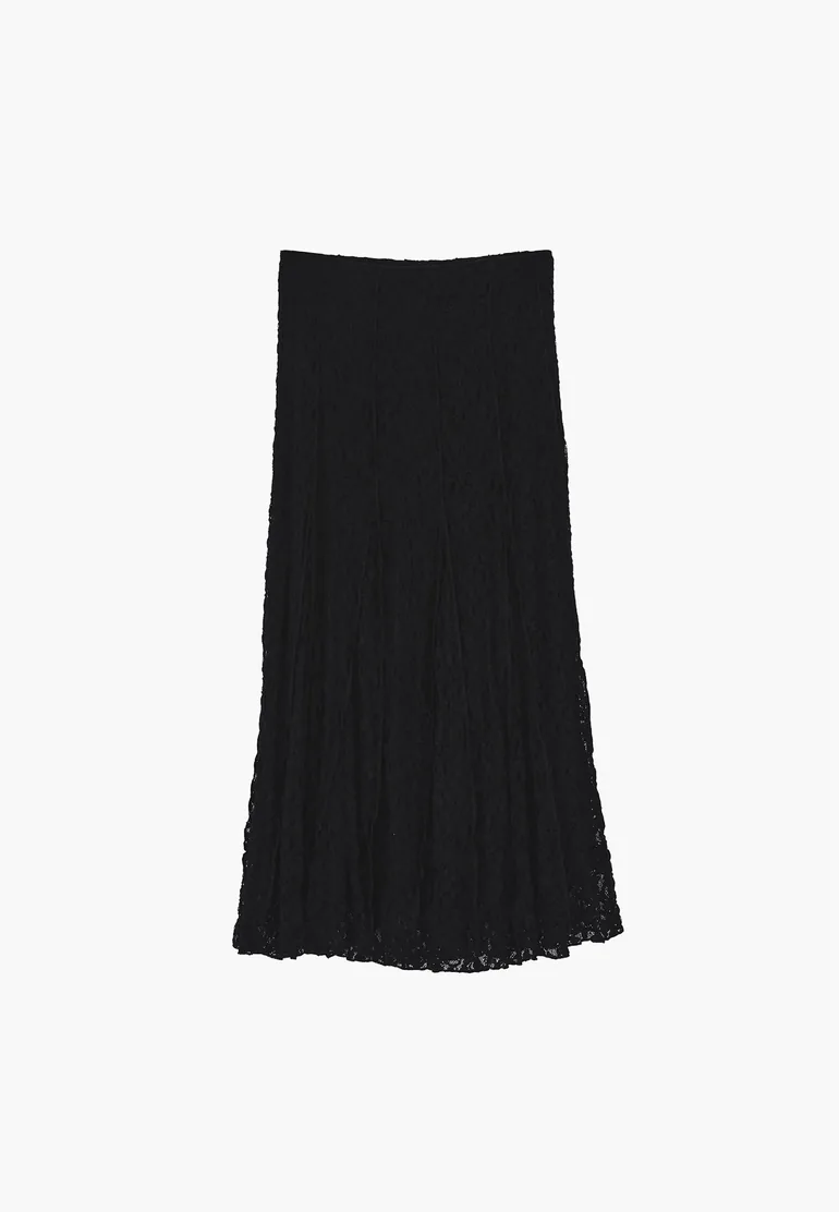 High Waist Flared Long Skirt - BLACK - 5