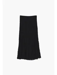 High Waist Flared Long Skirt - BLACK - 5