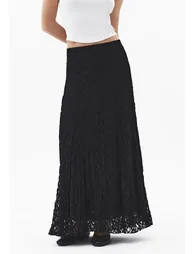 High Waist Flared Long Skirt - BLACK - 1