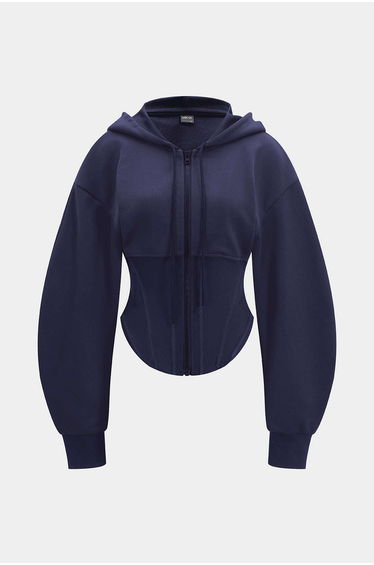 Zipper Drawstring Corset Hoodie