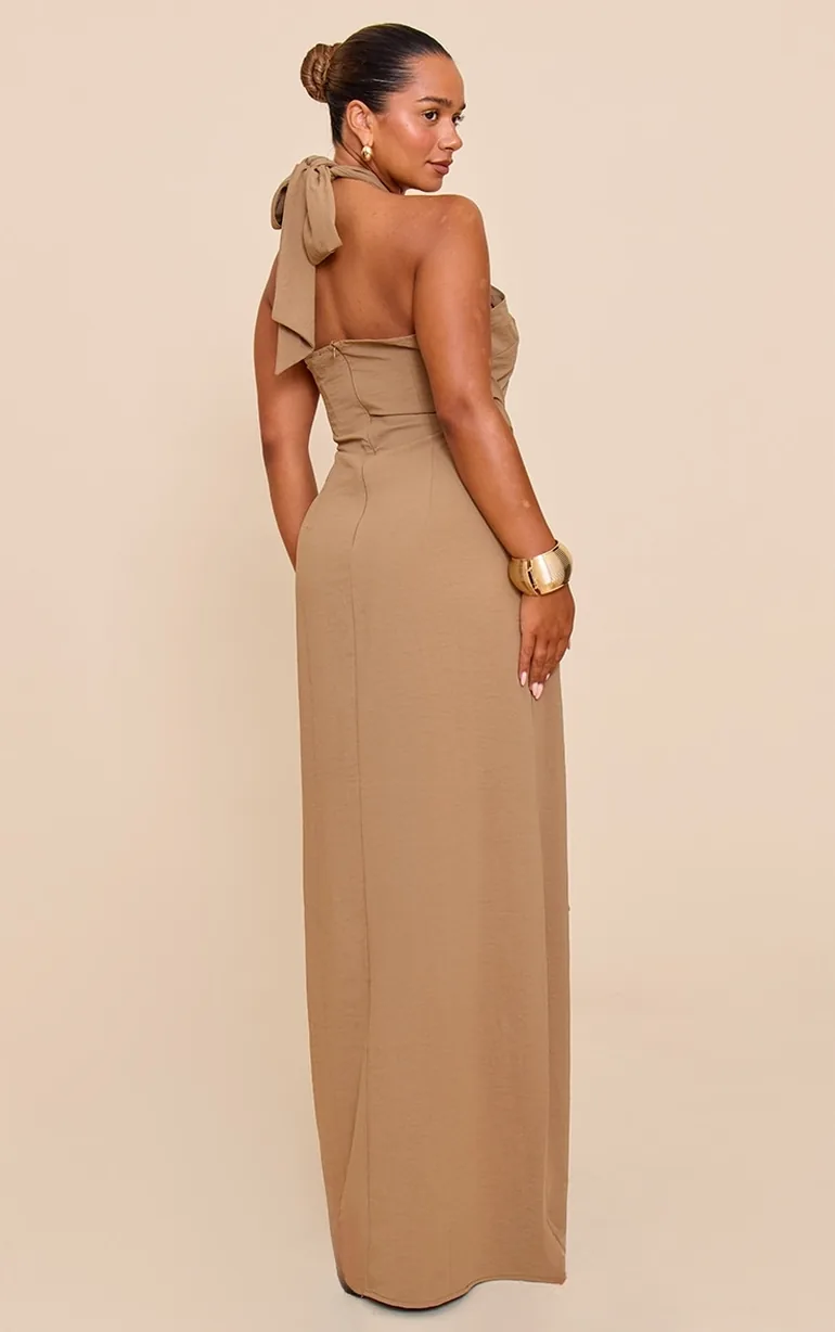 chinese dress ladies Zapaka Women Khaki Formal Dress Mermaid One Shoulder Satin Long Military Ball Dress, Khaki / US12 main image 0