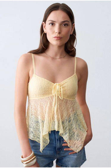 Dilvin Lace Tie-front Sleeveless Blouse
