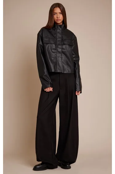 Black Brushed Woven Balloon Trousers