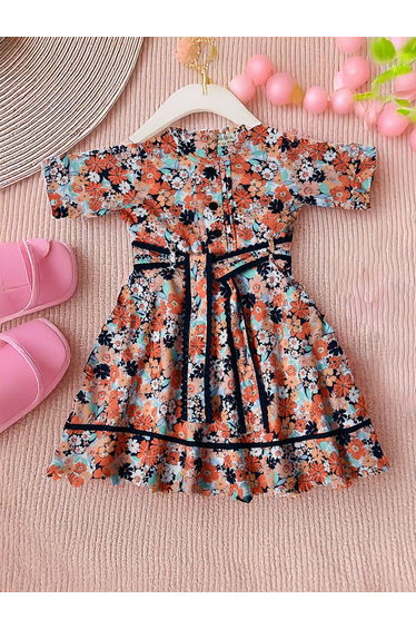 All-Over Print Short Sleeve Cotton Dress