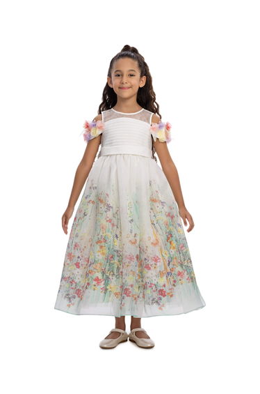 Dress & Fleur Girls Floral Occasion Dress in Ivory