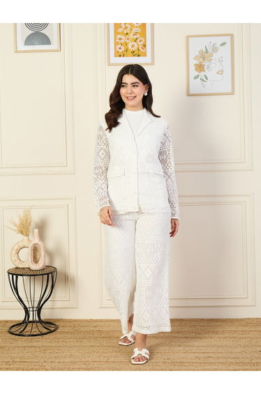 Women Lace Blazer and Trousers Co-Ords