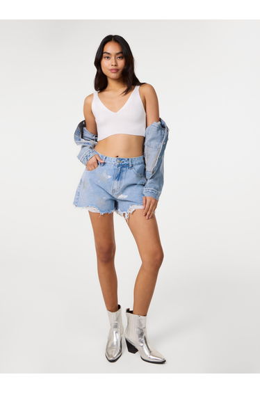 Star Embellished Denim Shorts