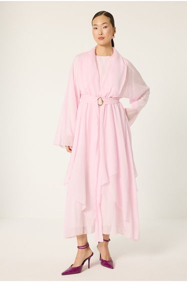 ASYMMETRICALLY CUT BELTED DRESS
