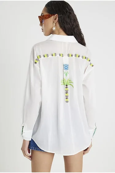 قميص ريفر ايلاند أبيض بأكمام طويلة