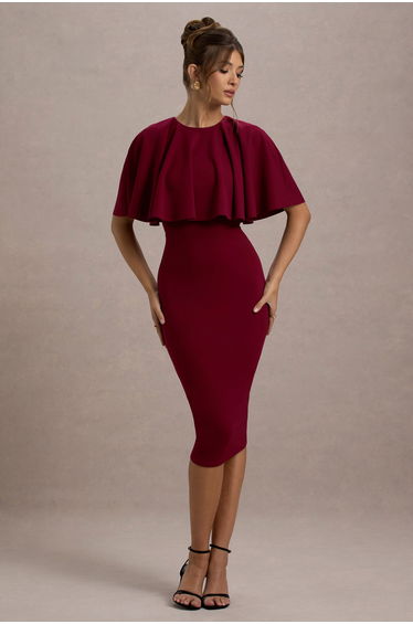 Andorra | Berry Bodycon Cape Midi Dress