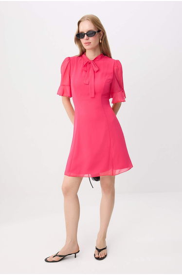 Fuchsia Chiffon Lined Mini Woven Dress