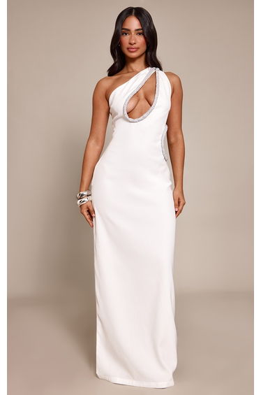 Petite White Silver Trim Detail Cut Out Maxi Dress
