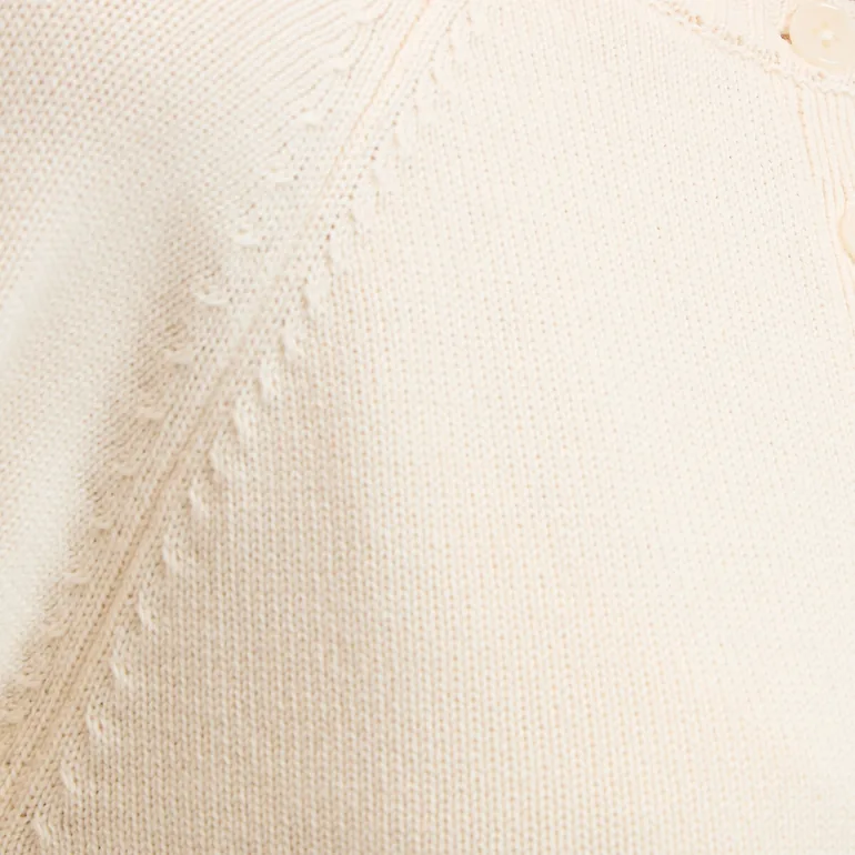 Wool/Cotton Short Crew Neck Buttoned Cardigan - 2