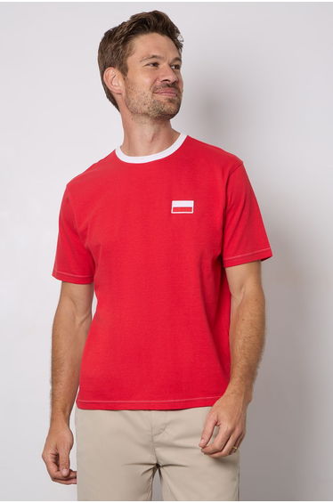 Red Poland Print Crew Neck T-Shirt