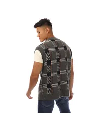 بلوزة رجالي محبوكة بطبعة كاروهات بلا أكمام - أخضر - 2