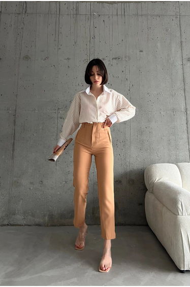 MY FASHION High Waist Pleated Tailored Trousers