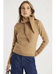 Brown Knitted Neck Tie Jumper - 1