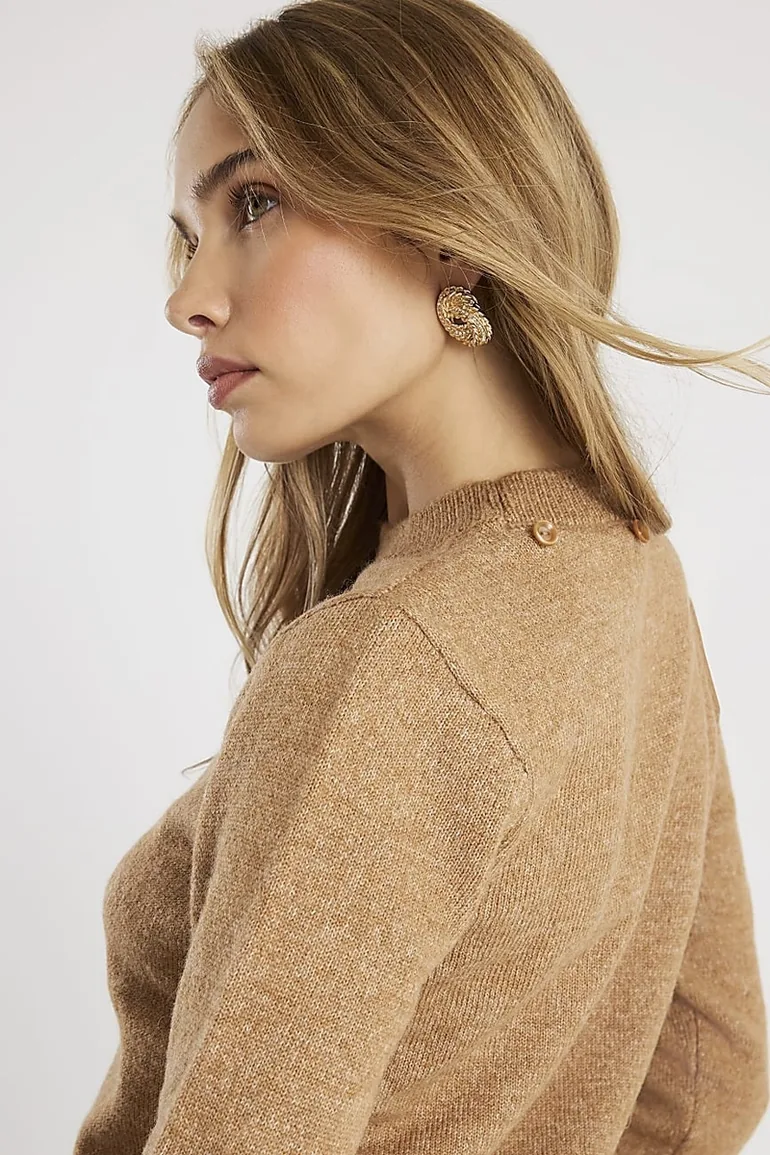 Brown Knitted Neck Tie Jumper - 2