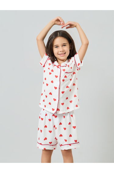 Girls Heart Piping Shirt and Shorts Set