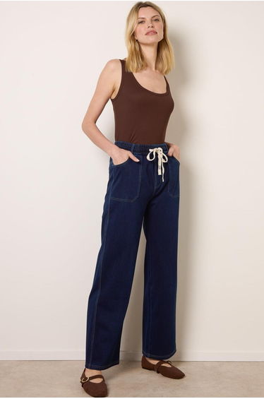 Contrast Belt Wide Leg Trousers