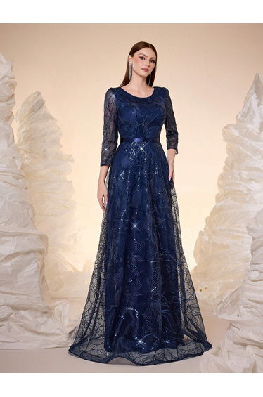 Leely Round Neck Long Sleeve Prom Dress