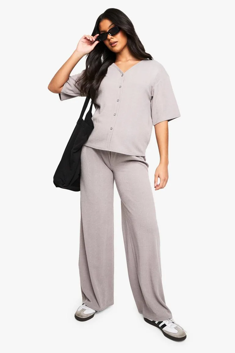 MATERNITY V NECK BUTTON DOWN LOOSE FIT CO-ORD - grey