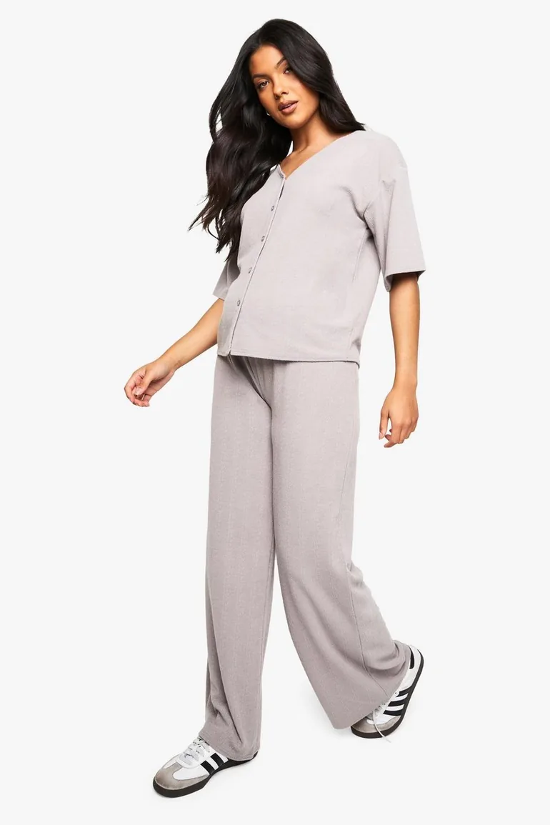 MATERNITY V NECK BUTTON DOWN LOOSE FIT CO-ORD - grey - 1