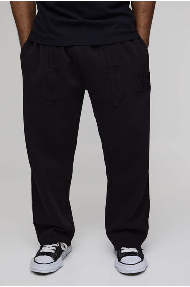 Plus Baggy Raw Edge Applique Dollar Jogger - black
