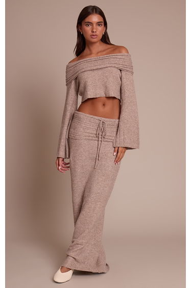 Mocha Rib Soft Knit Fold over Maxi skirt