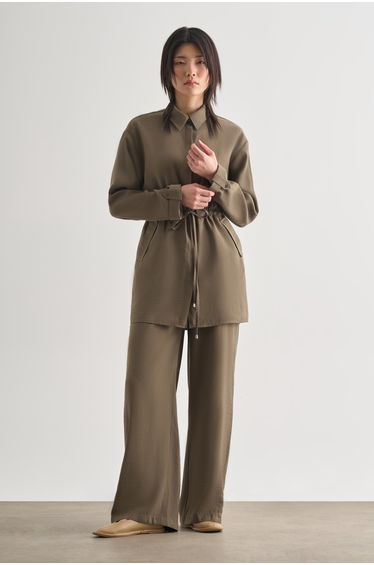 Mizalle Double Pocketed Waist Rope Gathered Modal Tunic