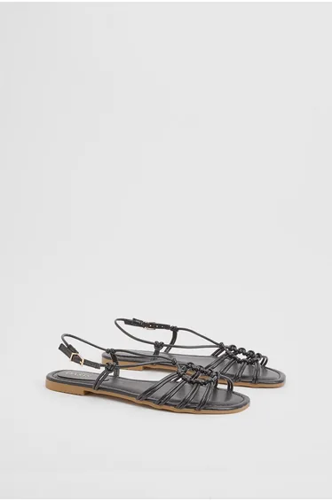 Clara Faux Leather Strappy Open Toe Flat Sandals