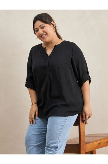 Plus Size Black High Low Hem Tunic Top
