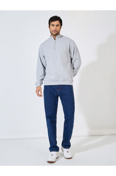 Relaxed Fit Quarter Zip Fleece Sweatshirt with Front Seam Detail