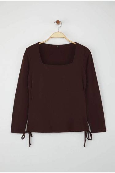 Brown Sandy Knitted Plus Size Blouse