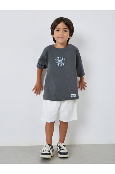 Boys Grey Slogan Long Sleeve Cotton T-Shirt